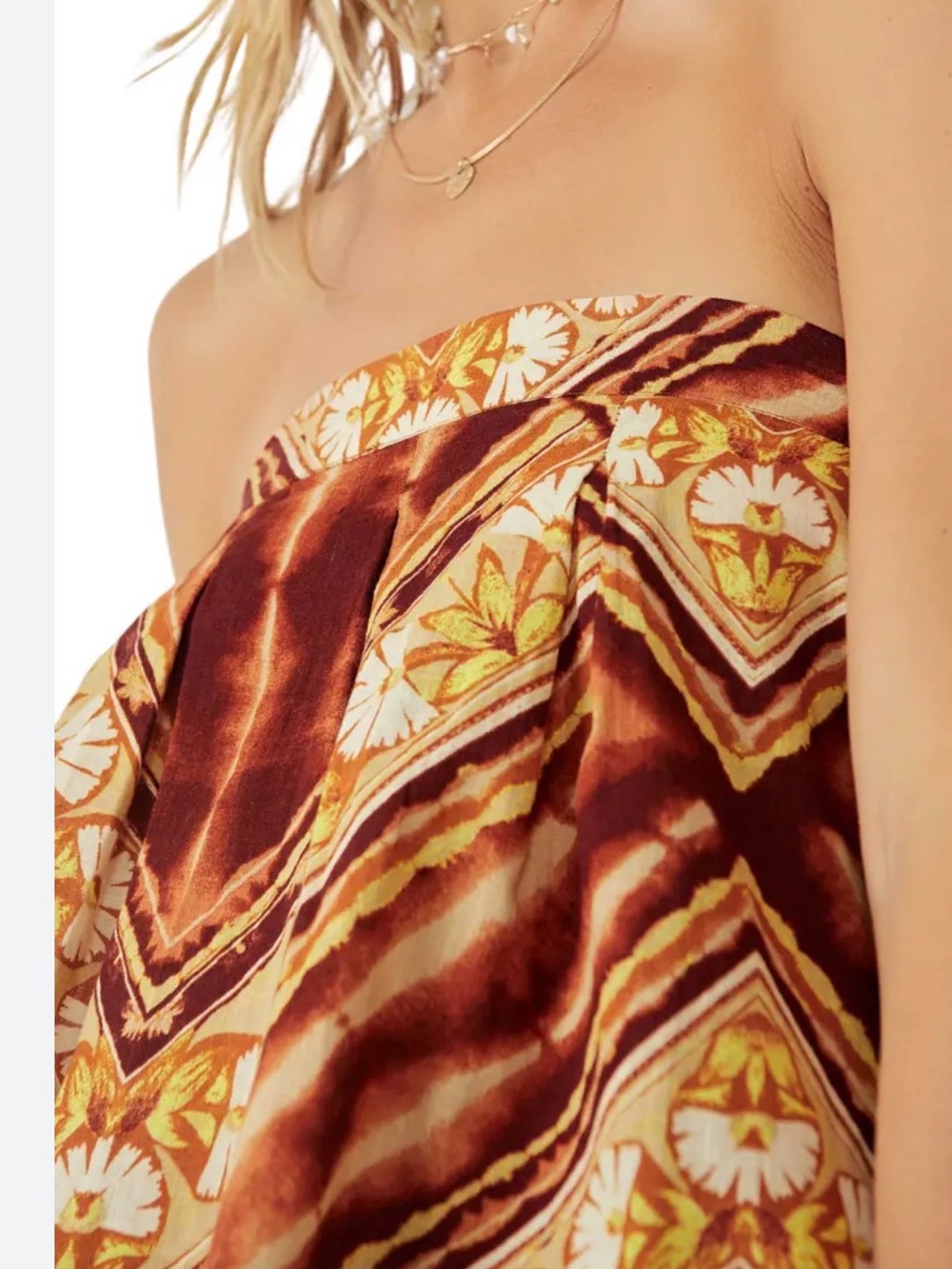 Free People Strapless Floral Geo Tank Top in Brown and Yellow